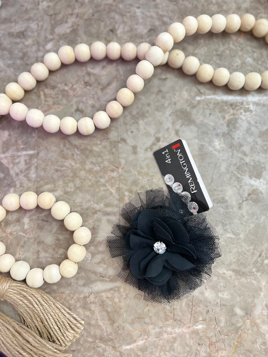 Baby Girls Black Chiffon flower with rhinestones and lace edge | 3.75" x 3.75" | Ponytail | Hair Clip | Barrettes | Gift idea | Birthday
